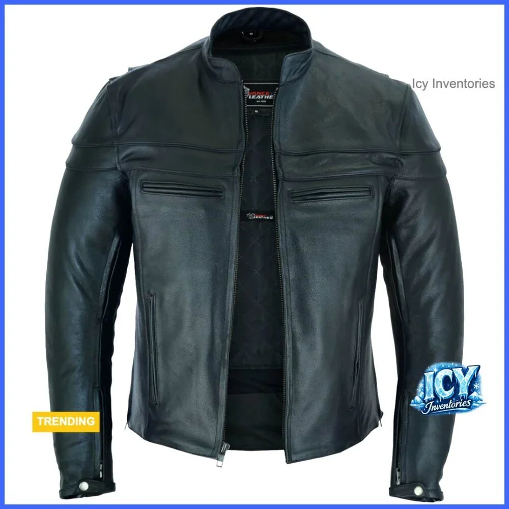 Premium Leather Racer Jacket with Vents and Multi Pockets